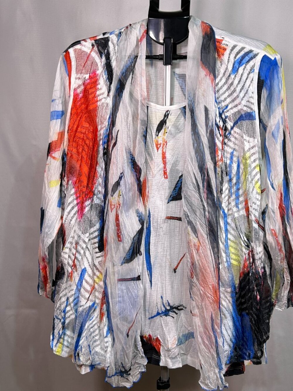 Ali Miles Women’s 2X Abstract Print 2-Piece look Cardigan and Tank